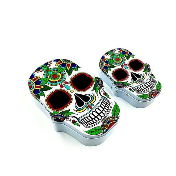 Day of the Dead Dia de los Muertos Sugar Skull Set of Storage Tins Large/Small - Picture 2 of 3